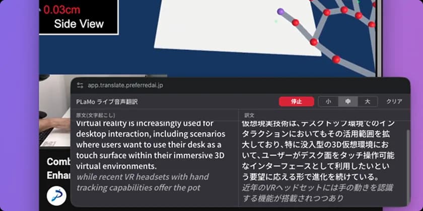 翻訳字幕を独立したウィンドウに表示し、動画と並べている画面